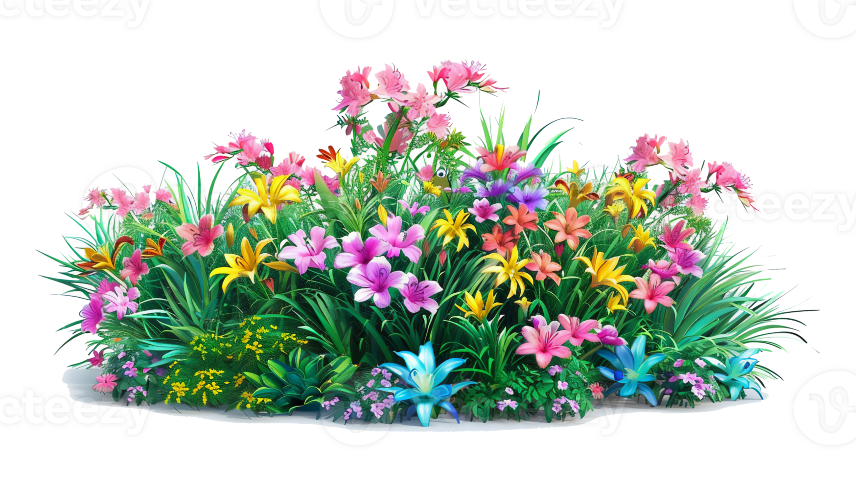 AI generated variety colorful flower bush illustration isolated transparent background . png