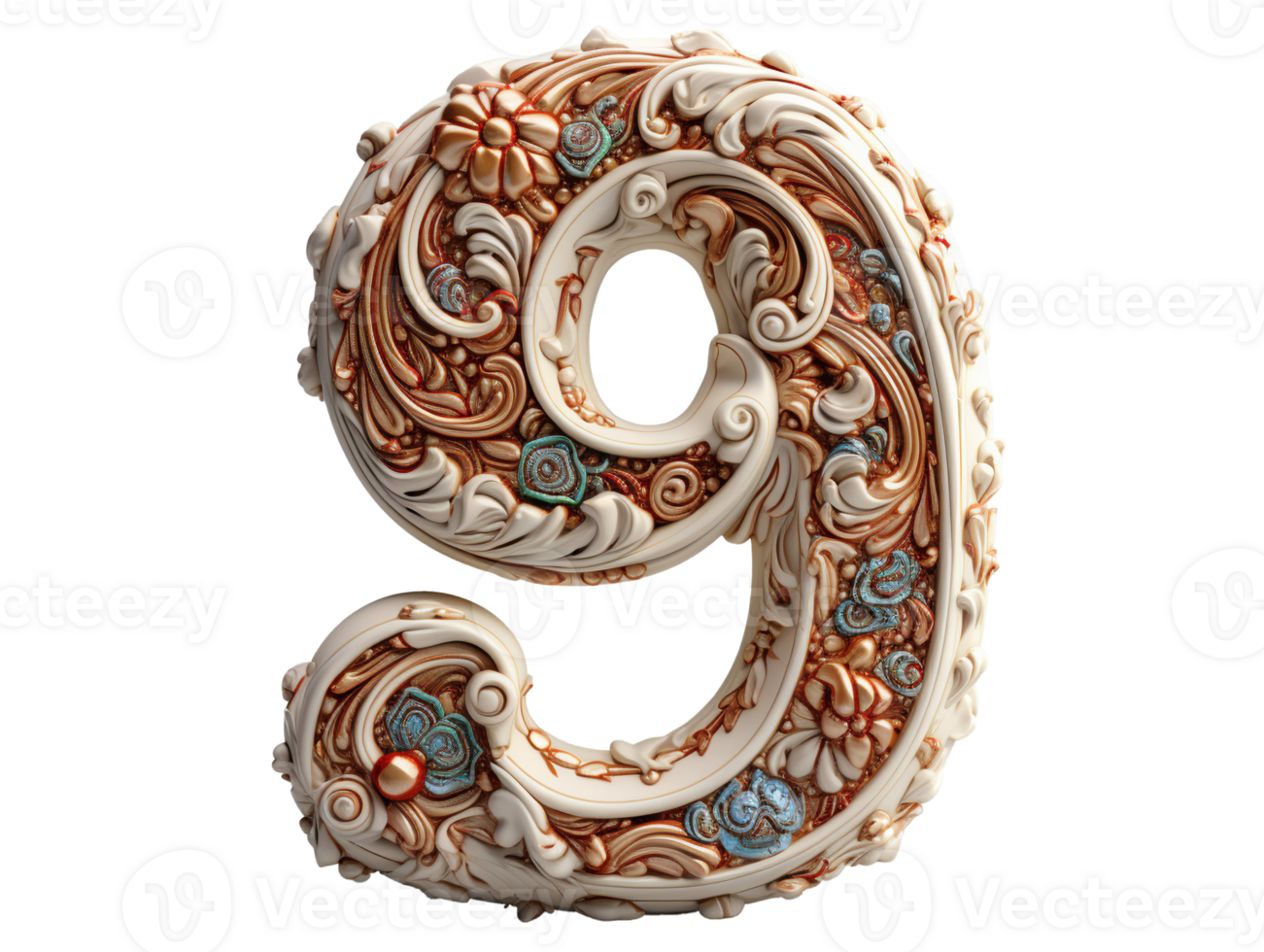 AI generated porcelain number nine png