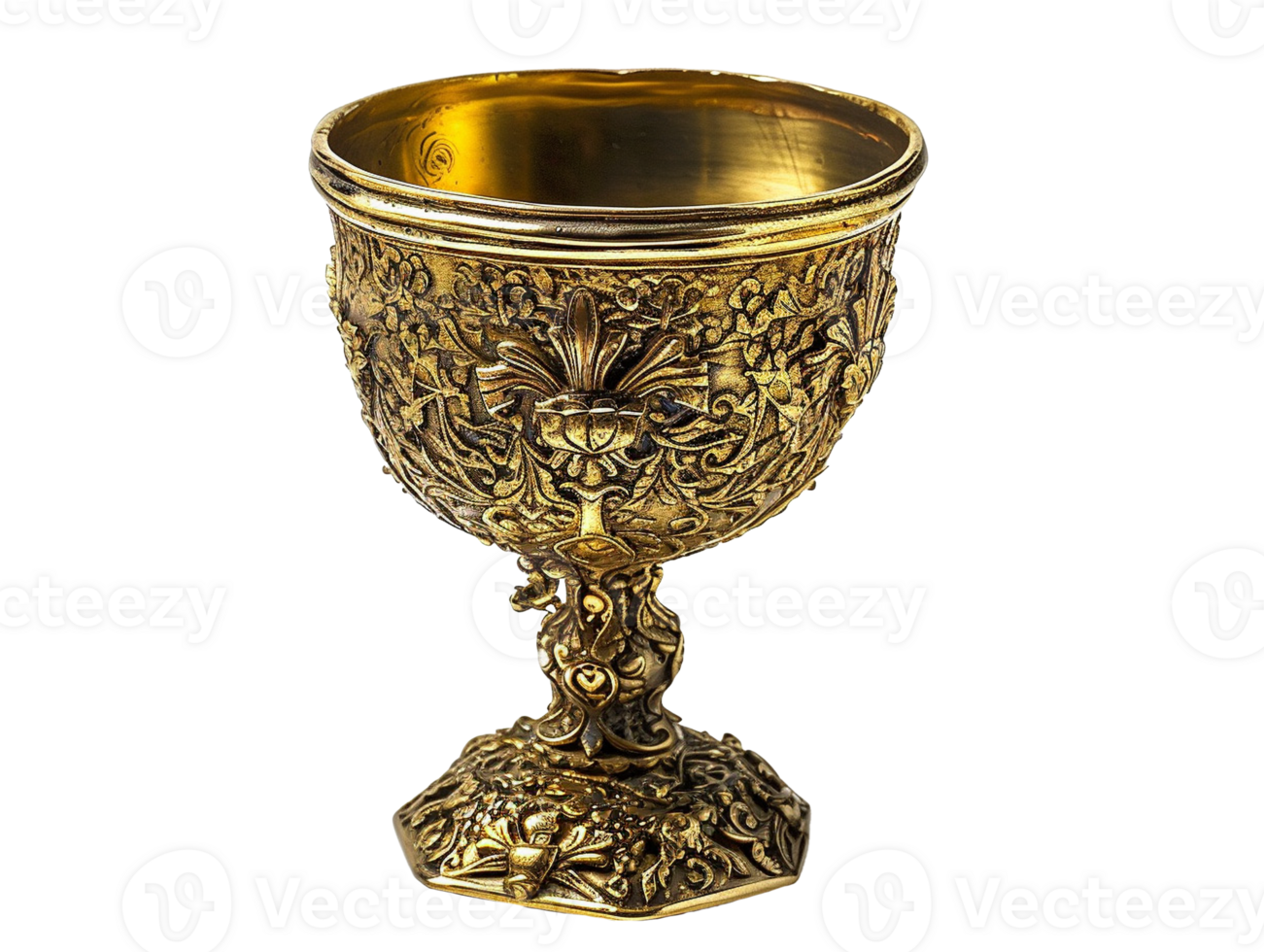 AI generated a gold goblet with a floral design on it png