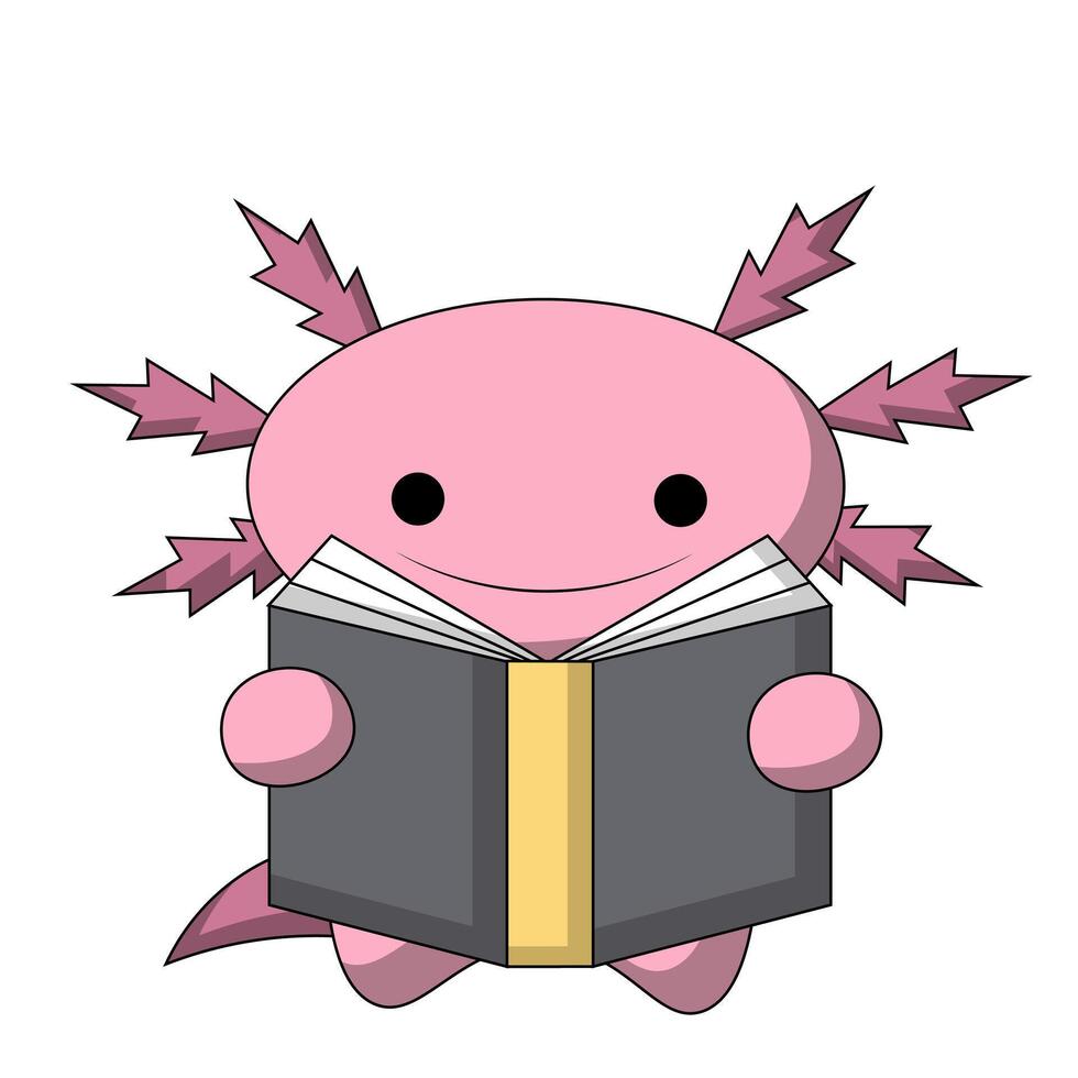 Cute cartoon Axolotl with book in color vector