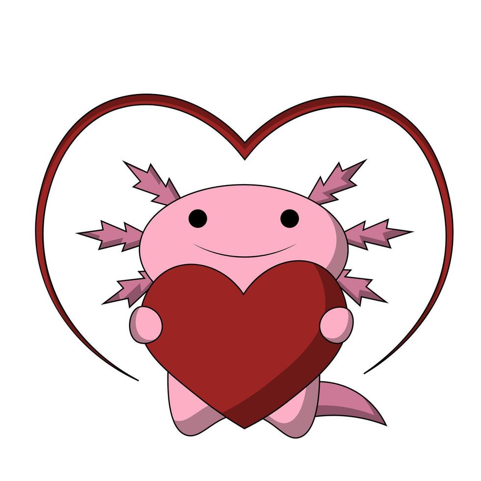 Cute cartoon Axolotl with heart in color vector