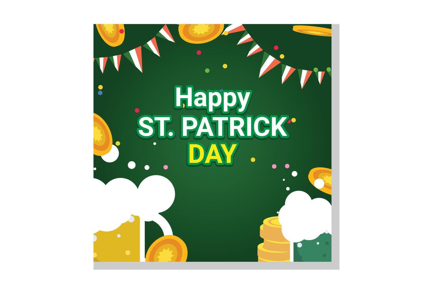 St. Patrick's Day holiday square template and design elements green shamrocks, beer drinks and celebration decorations for banners, posters and social media posts. vector