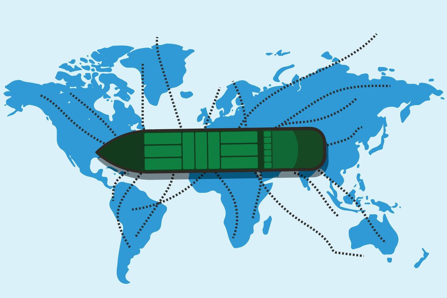 verde barcos llevar bienes alrededor el del mundo océanos vector