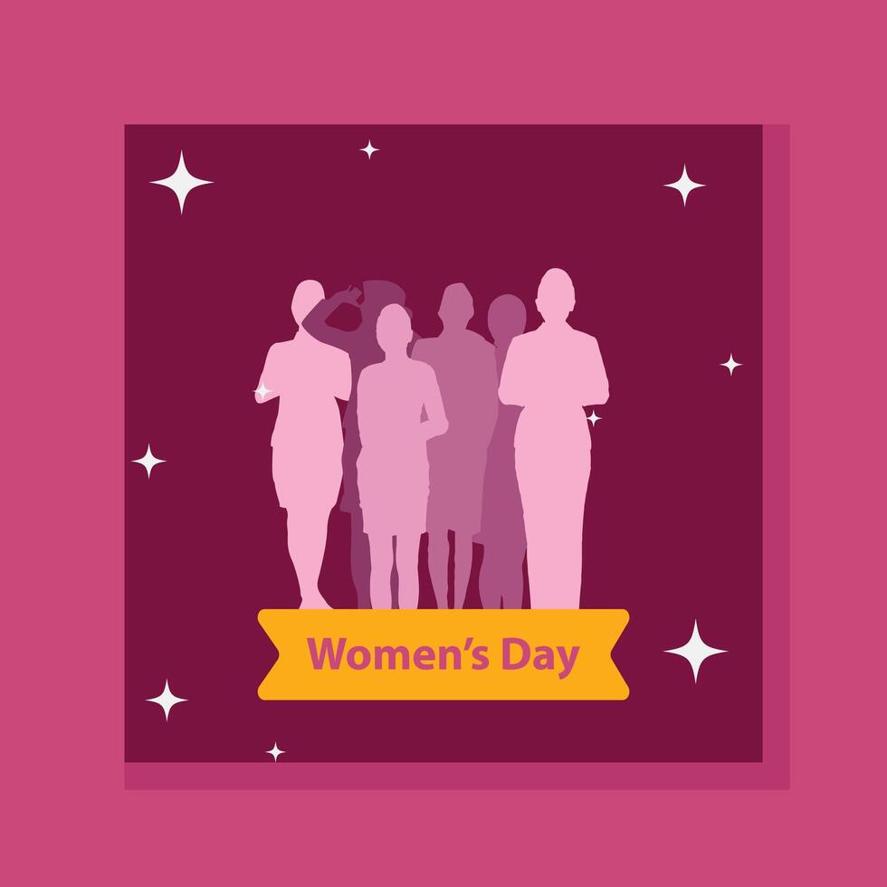 Happy Women's day square design set. March 8 holiday background with diverse female characters and flowers in the shape of a heart and the number 8 symbolizes female love and friendship. vector