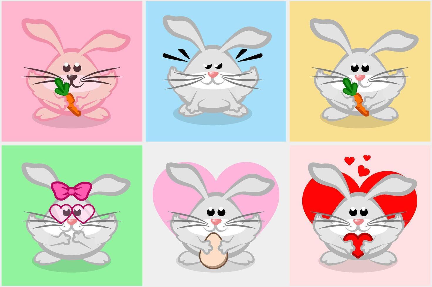 Set of cartoon rabbits or bunnies. vector