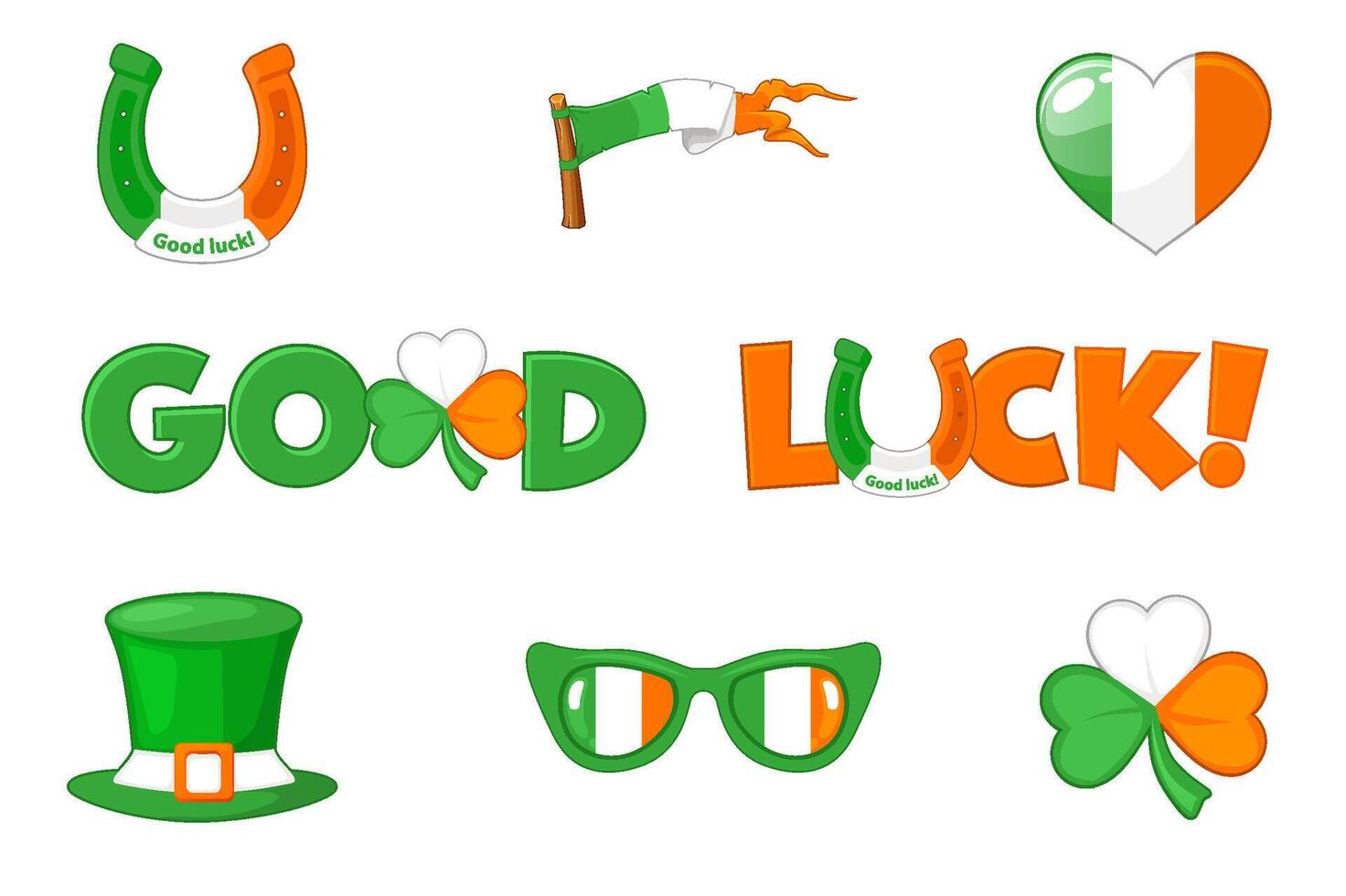 Symbols in the colors of the Irish flag for St. Patricks Day. vector