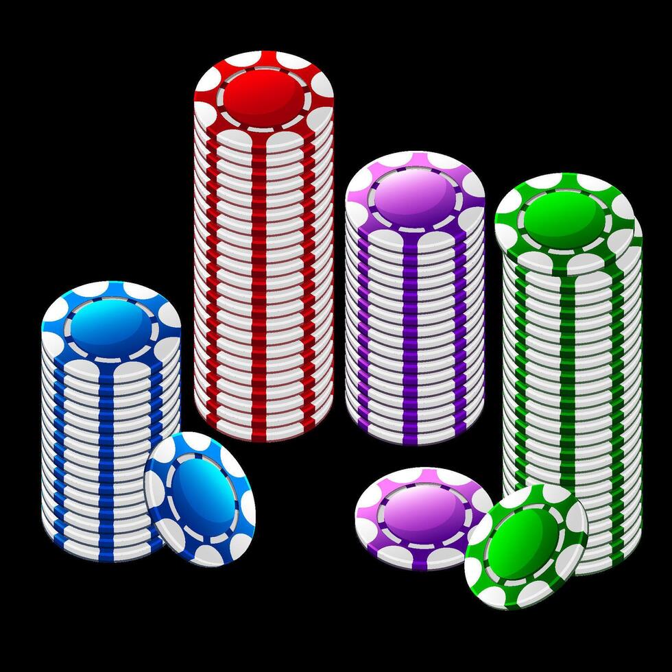 Vector colored stacks of casino chips. Icons for casino or slots game