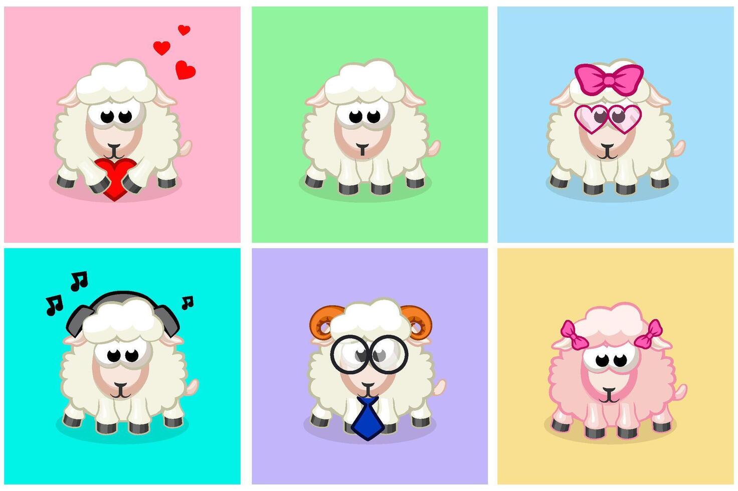 Vector Funny Cute Sheeps. Design for Kids
