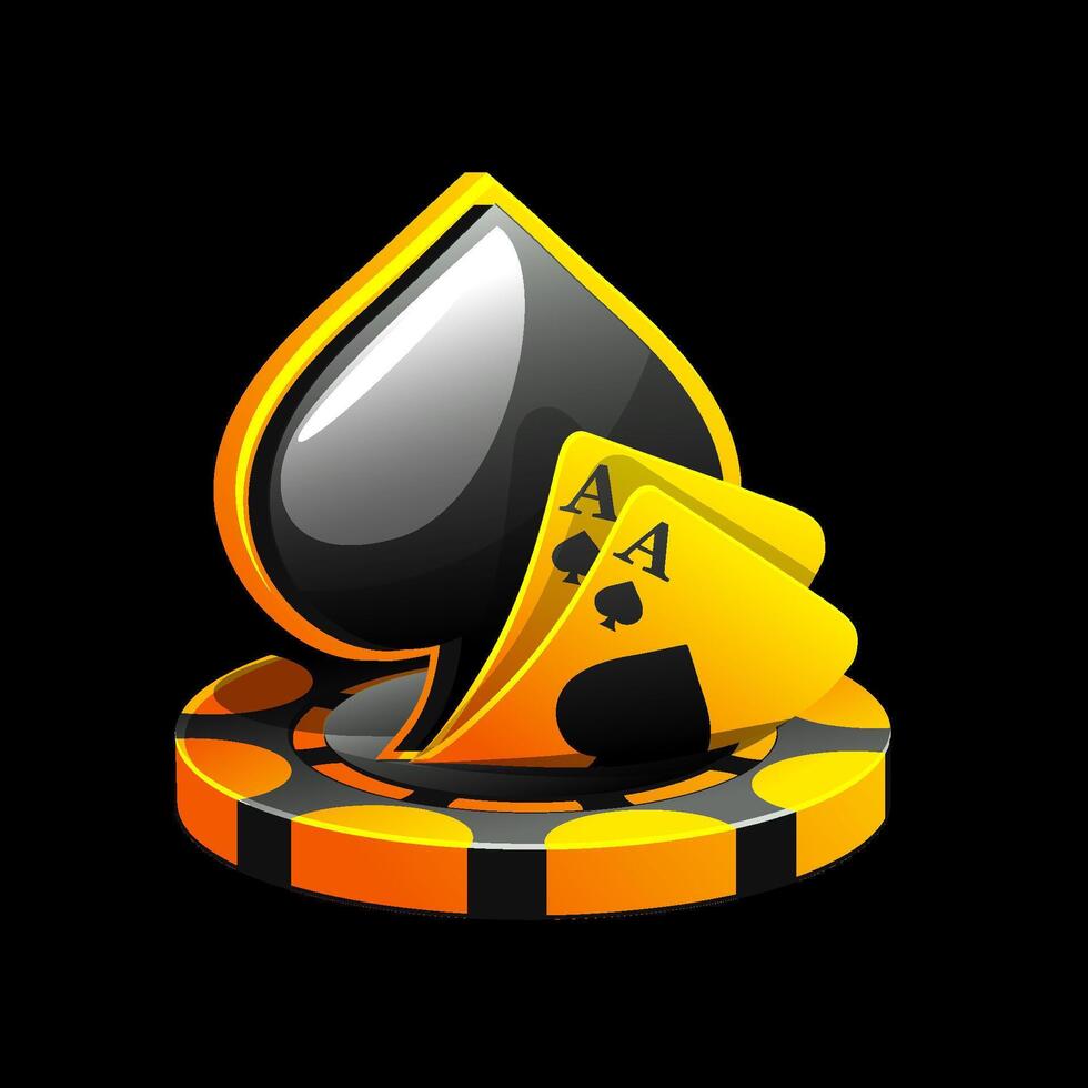 Golden-black icon for the casino. Vector Illustration Poker Cards, Spade Symbol, and Chip Games.