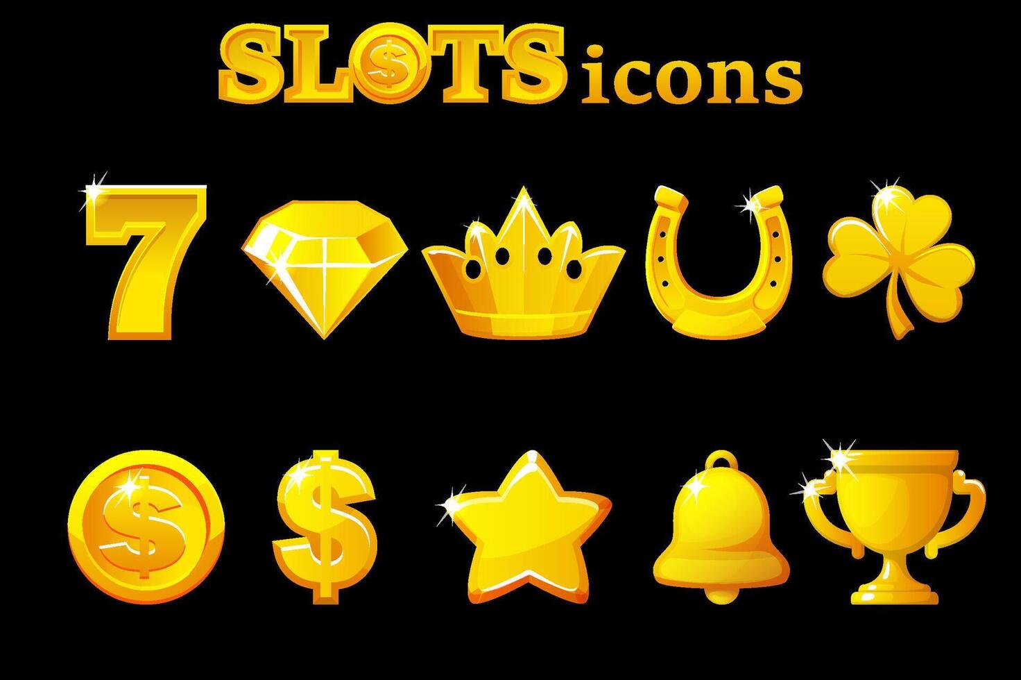 Classic gold slot machine symbol collection. Casino icons, vector