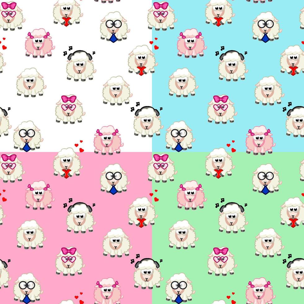 Set of seamless patterns with cartoon sheeps. vector
