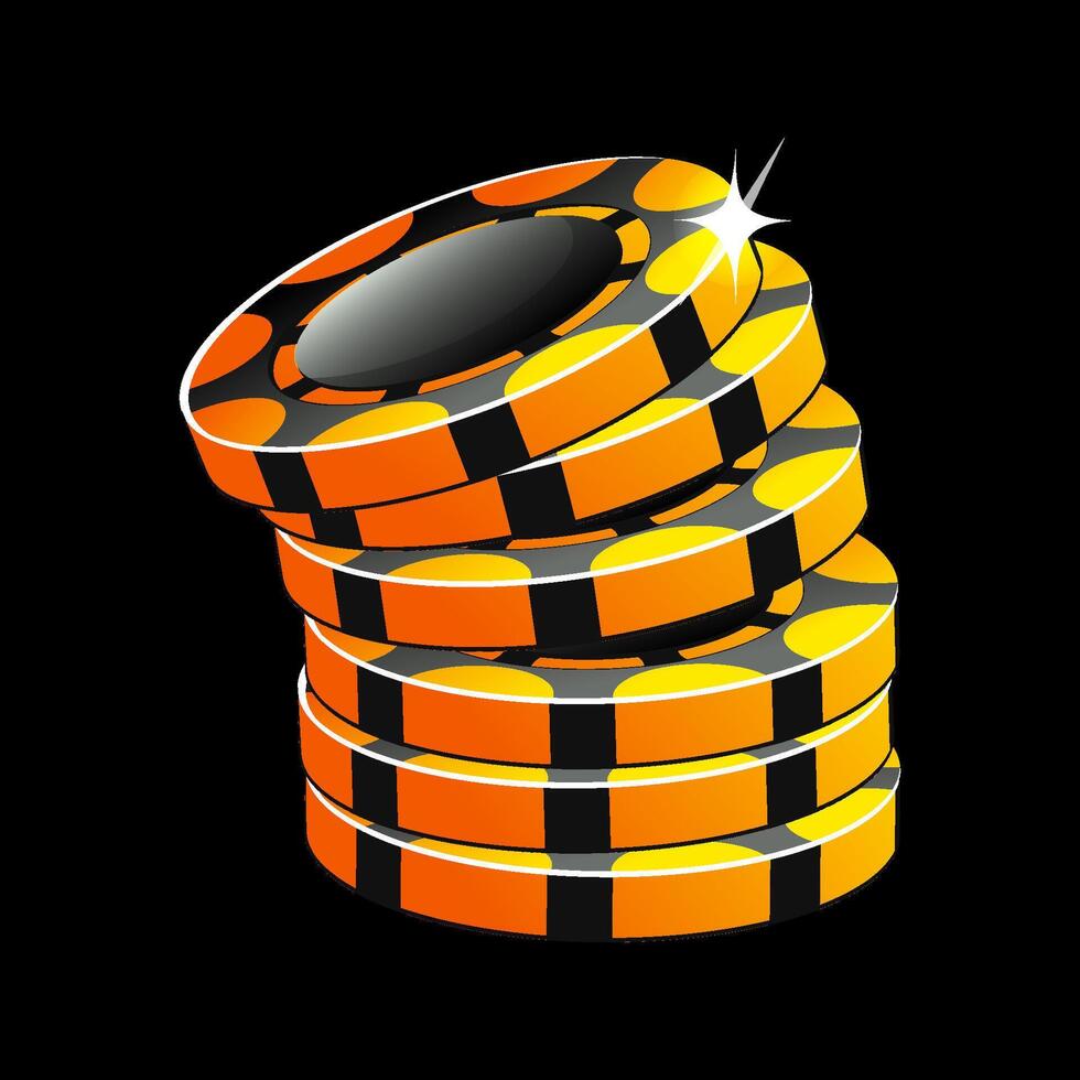 Vector stack of golden-black casino chips. Icon for casino or slots game