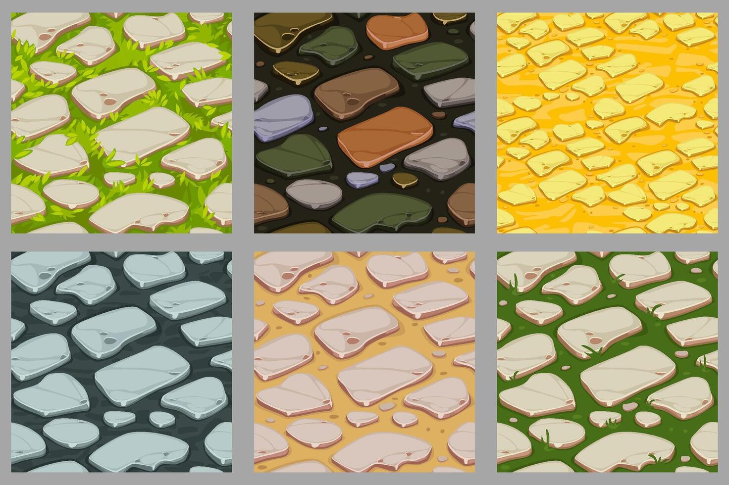 Set of Seamless texture of stone in isometry for game assets. Vector backgrounds for game assets