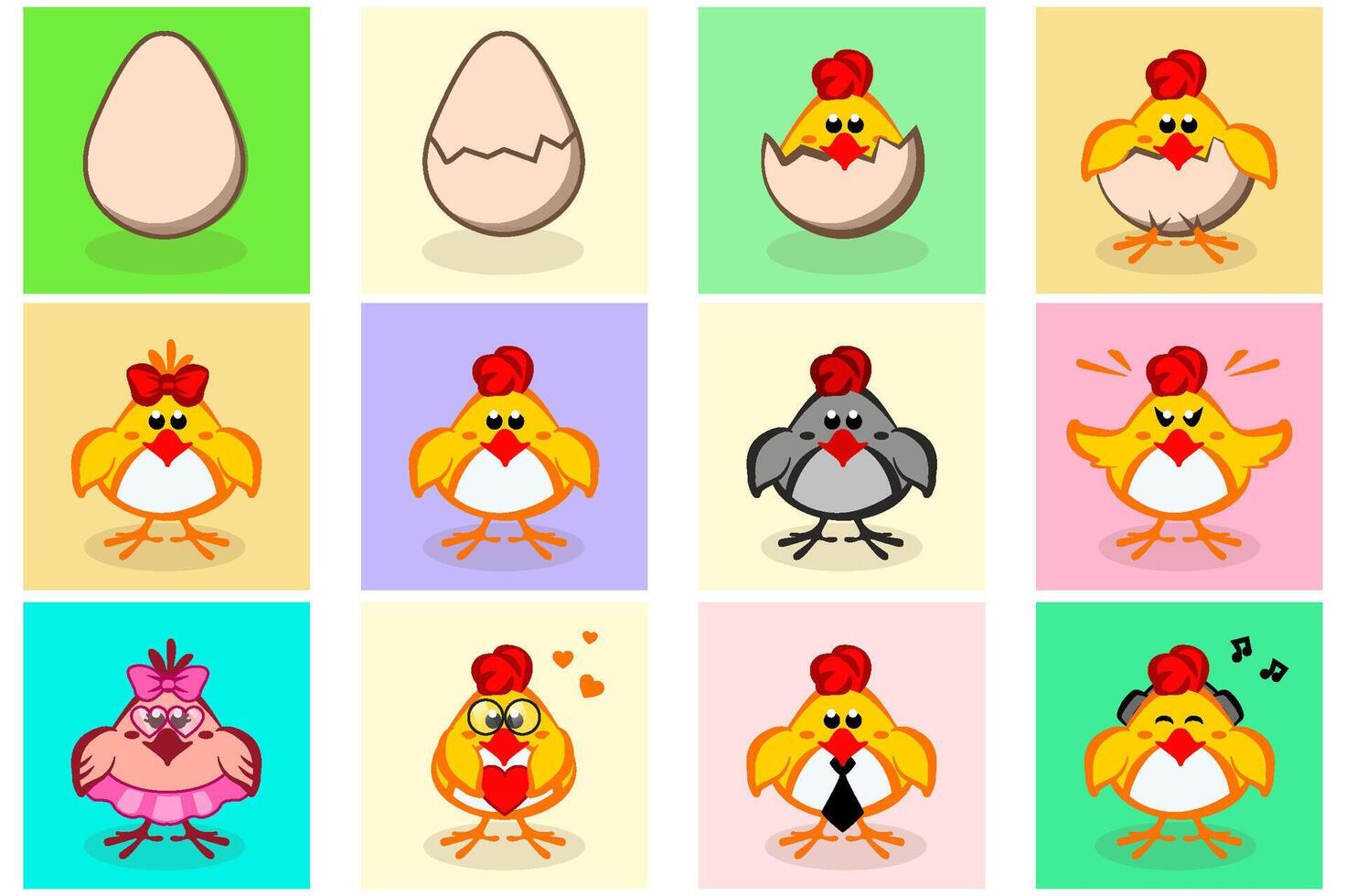 Vector set of Easter chicks and egg