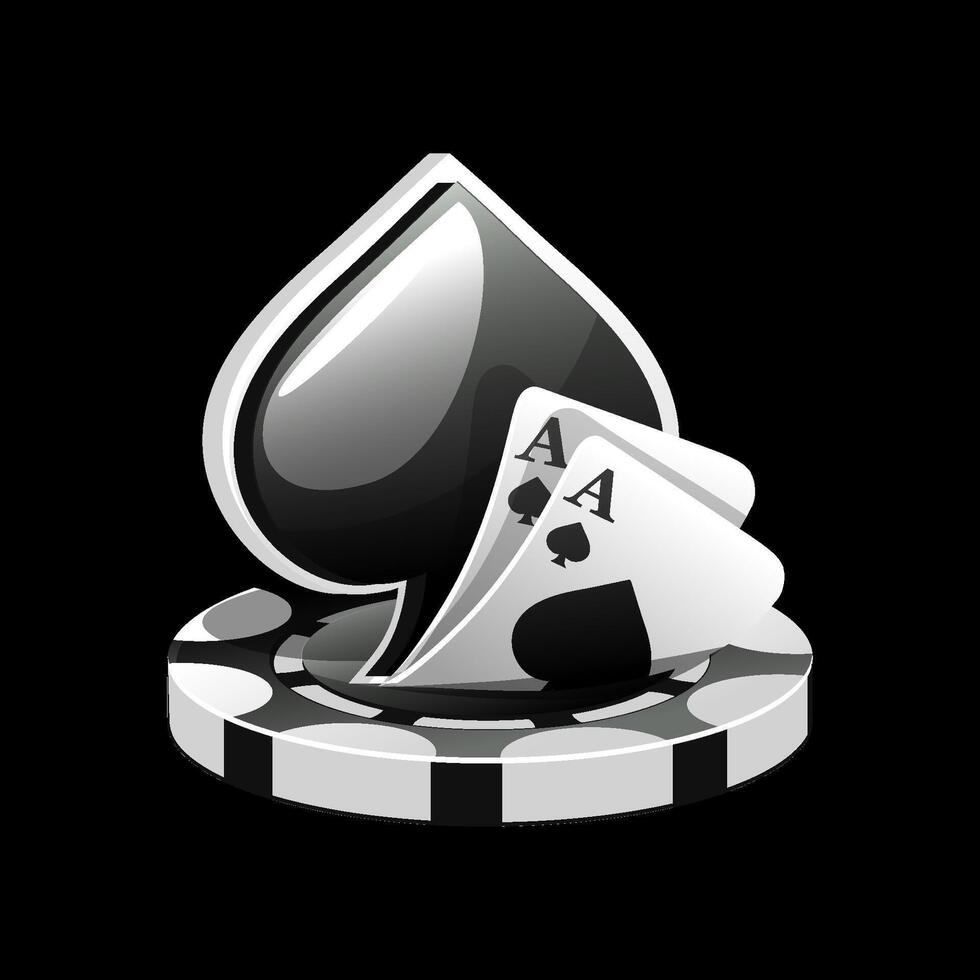 Black icon for the casino. Vector Illustration Poker Cards, Spade Symbol, and Chip Games.