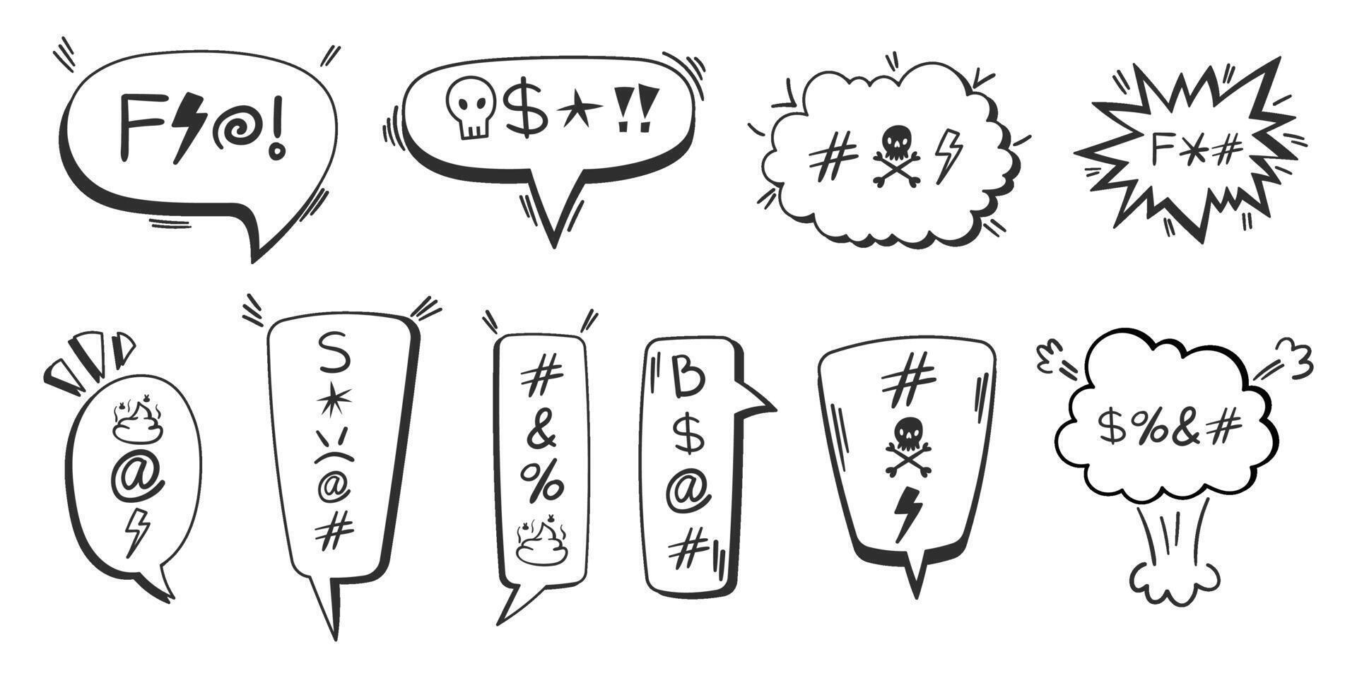 Swear speech bubble Collection. Censored text in dialogue chat box. Comics style vector illustration