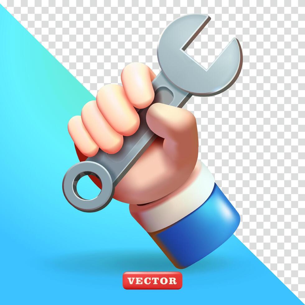 Hand holding a wrench, 3d vector. Suitable setting, labor, industrial and design elements vector