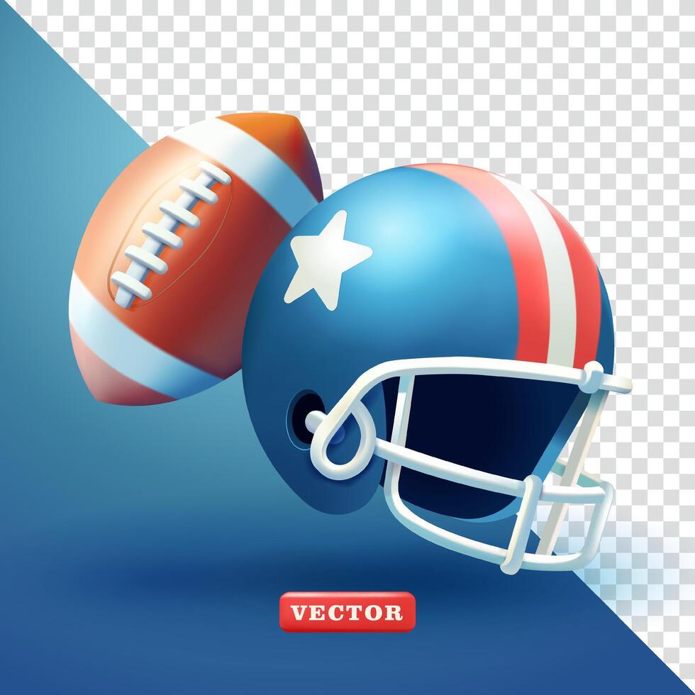 American football ball and helmet, 3d vector. Suitable for sports, tournaments and element design vector