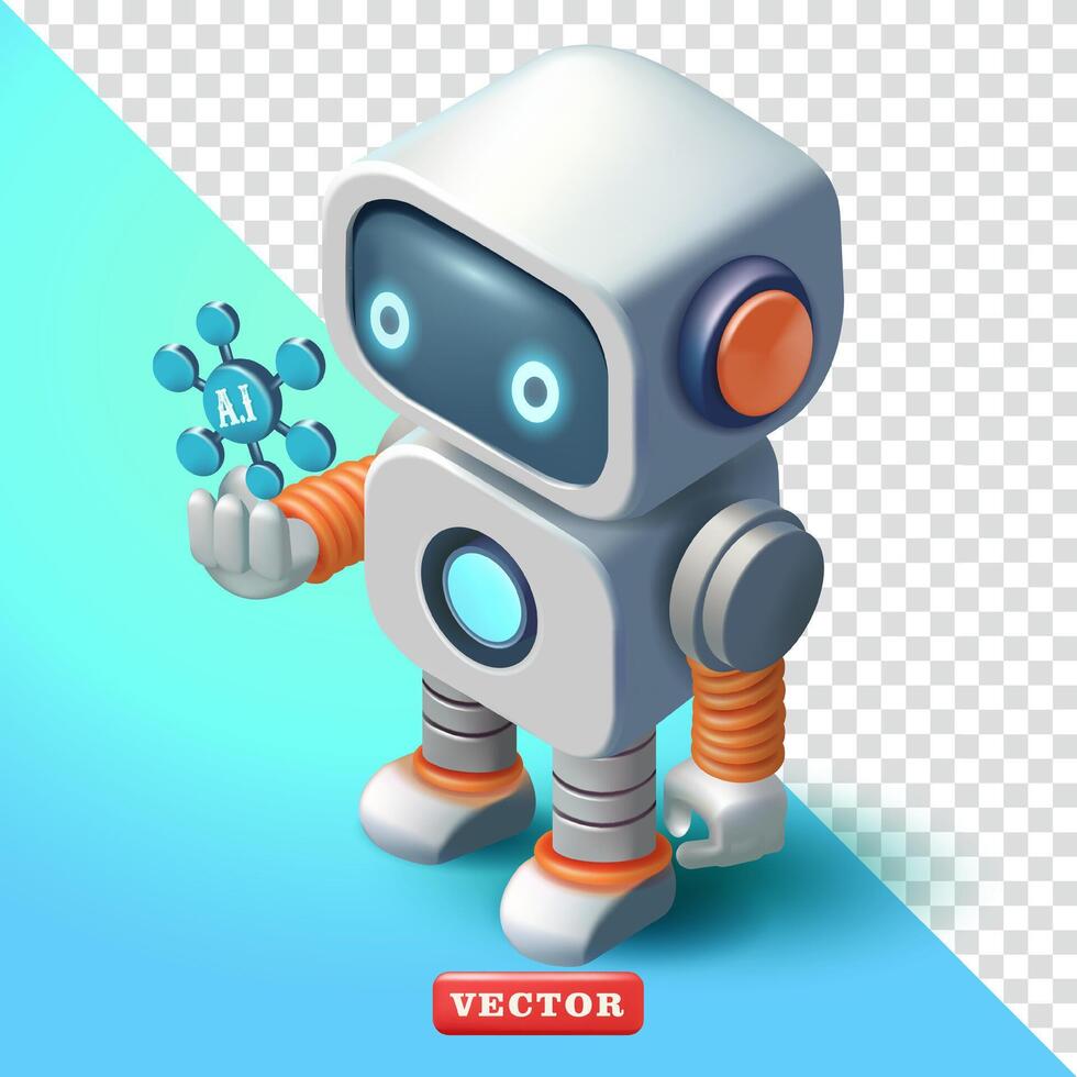 Cute robot holding A.I chip, 3d vector. Suitable for business