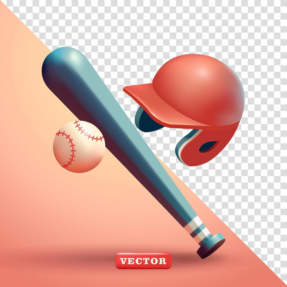 Baseball bat, ball and helmet. 3d vector, suitable for sports and design elements vector