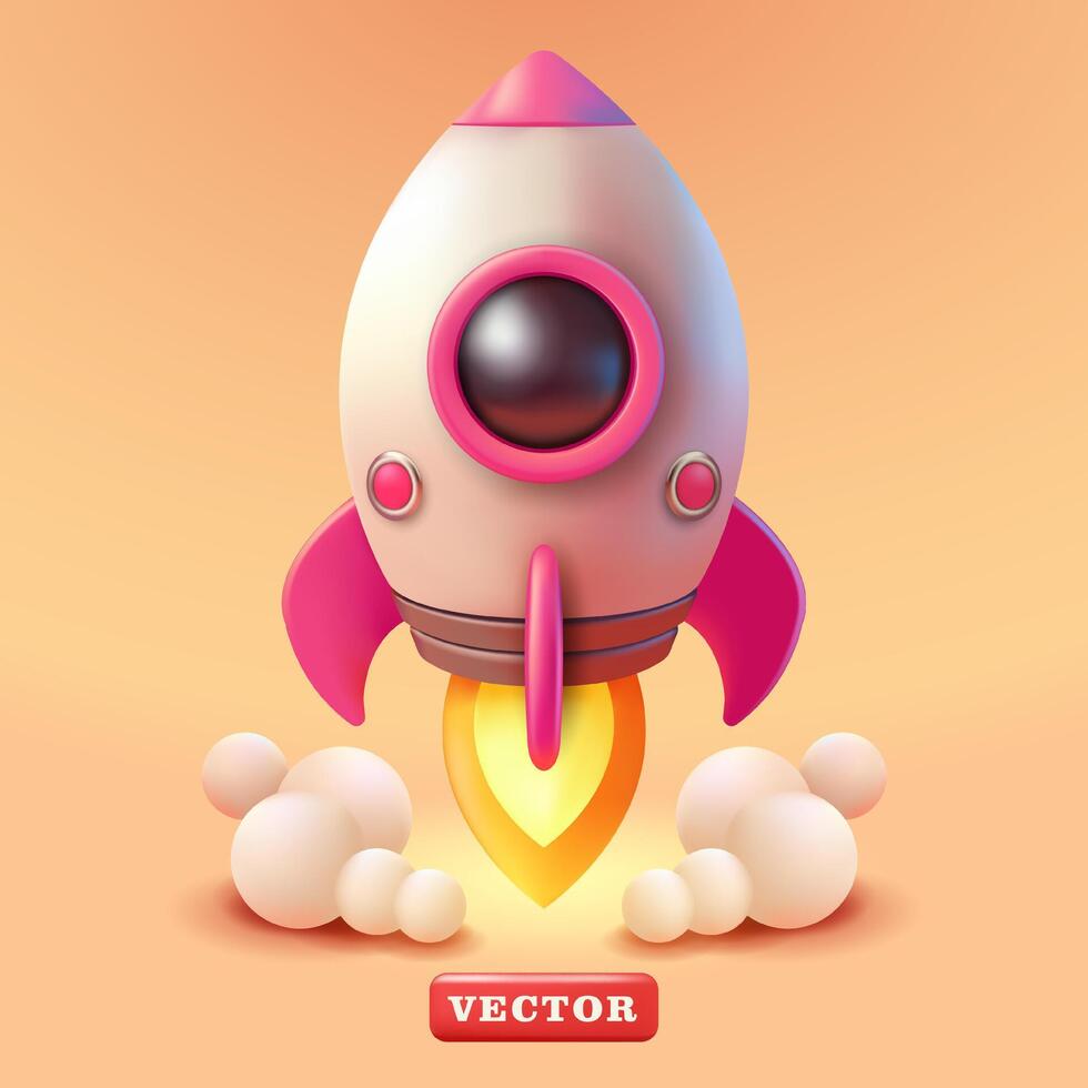 Cute rocket will fly, 3d vector. Suitable for education, science, business and design elements vector