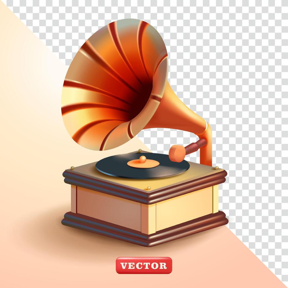 gramófono. 3d vector, adecuado para música festivales, jazz y eventos vector