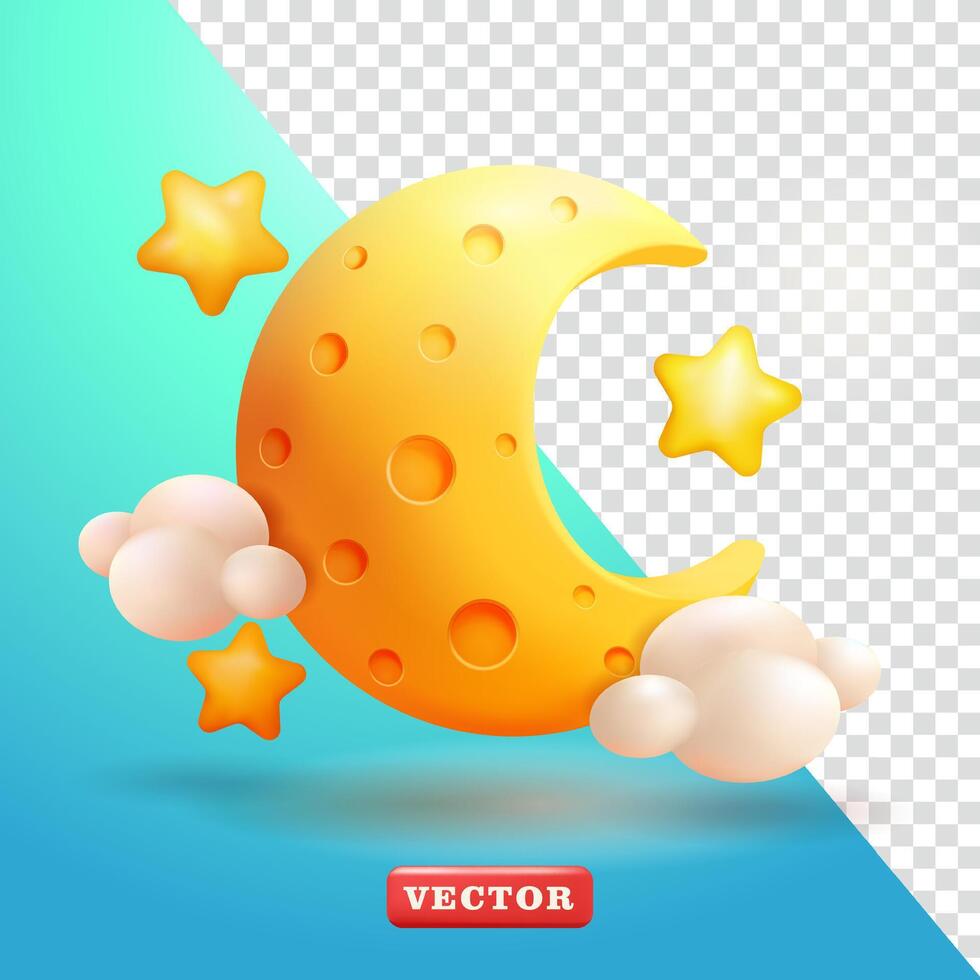 Moon, stars and clouds. 3d vectors, suitable for events and design elements vector