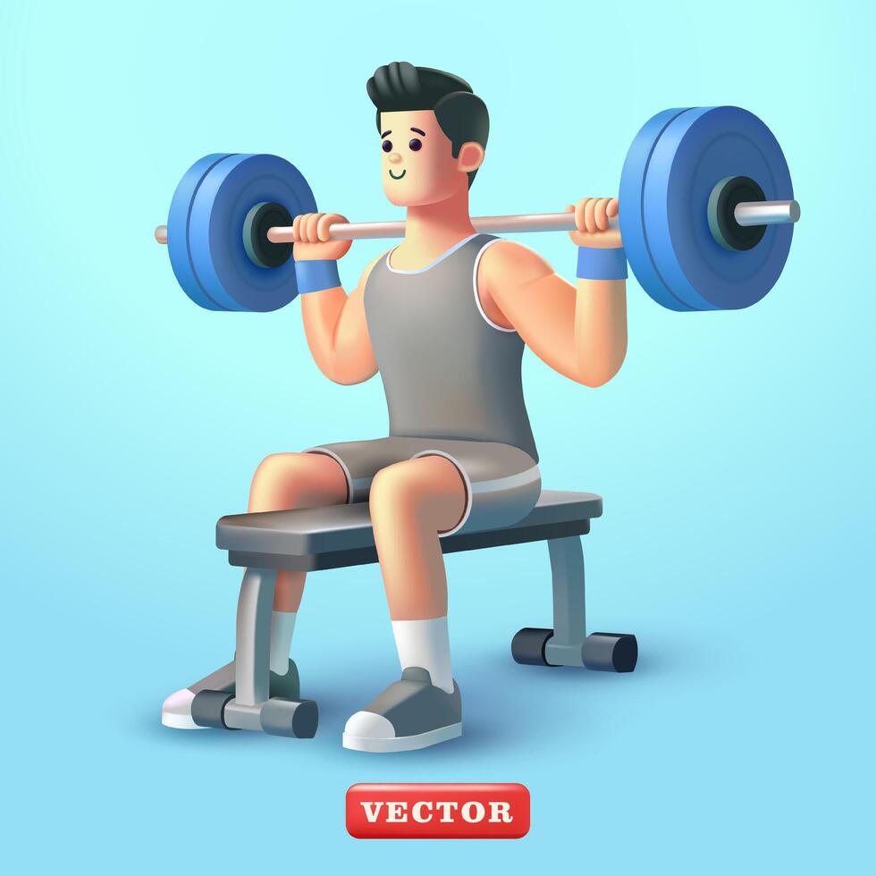 Muscular man fitness weightlifting, 3d vector. Perfect for sports and health vector