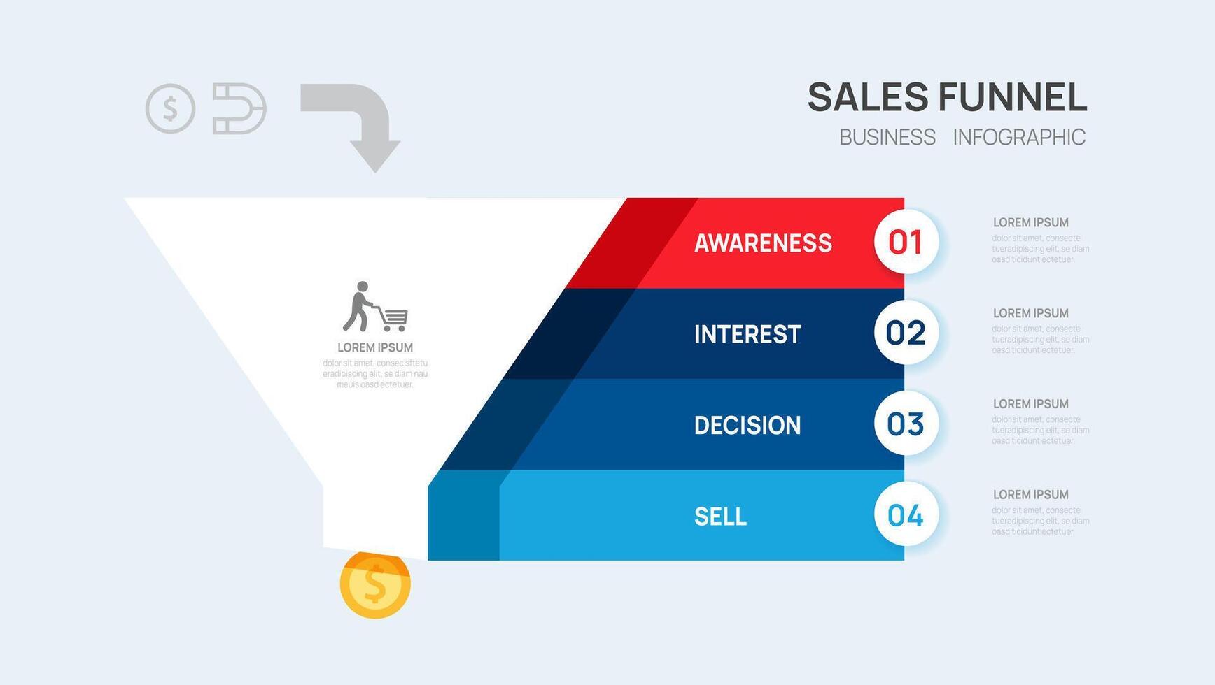 Sales funnel social media infographic template for business. Modern Timeline inbound step, digital marketing data, presentation vector infographics.