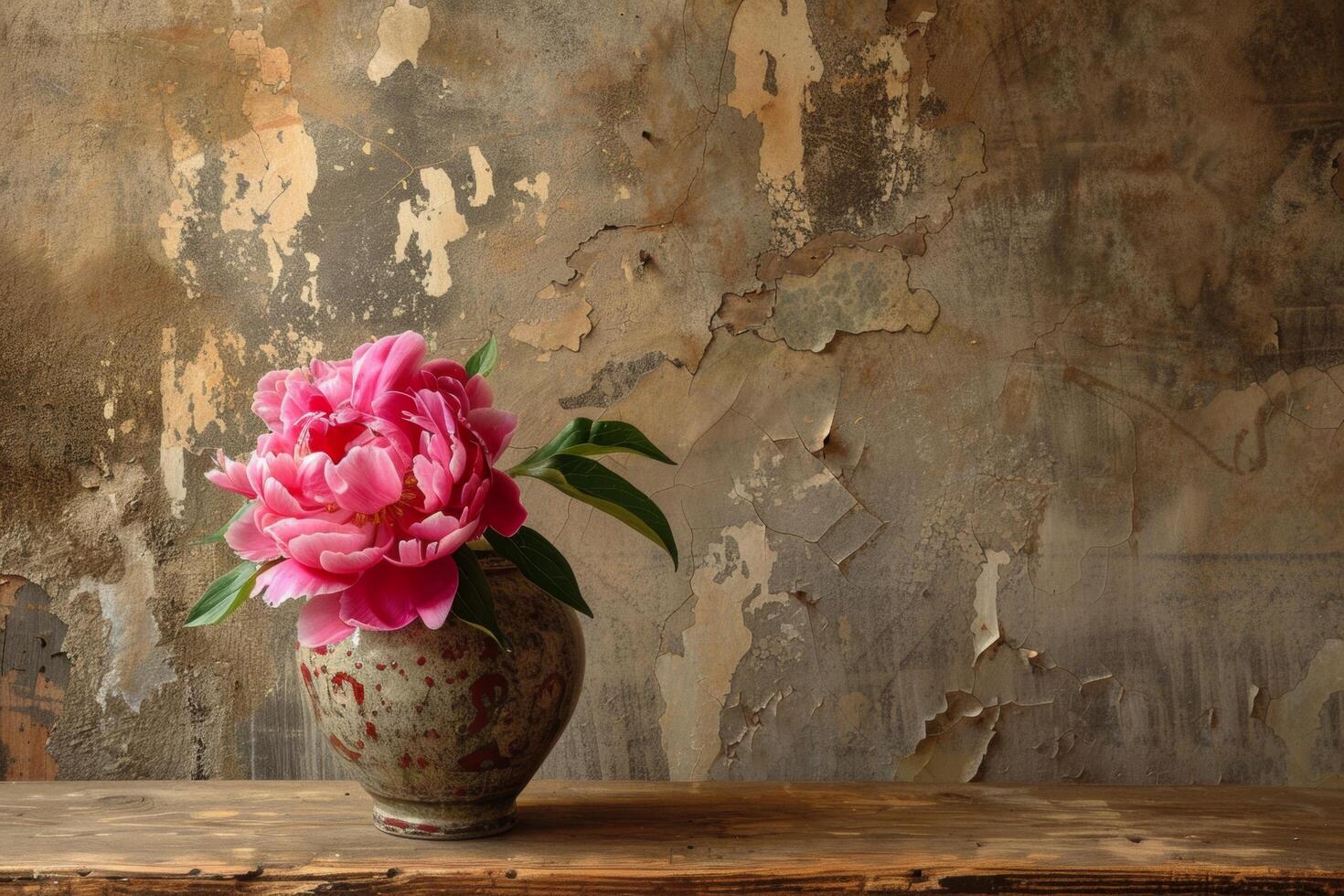 AI generated Vintage Peony in Rustic Vase photo