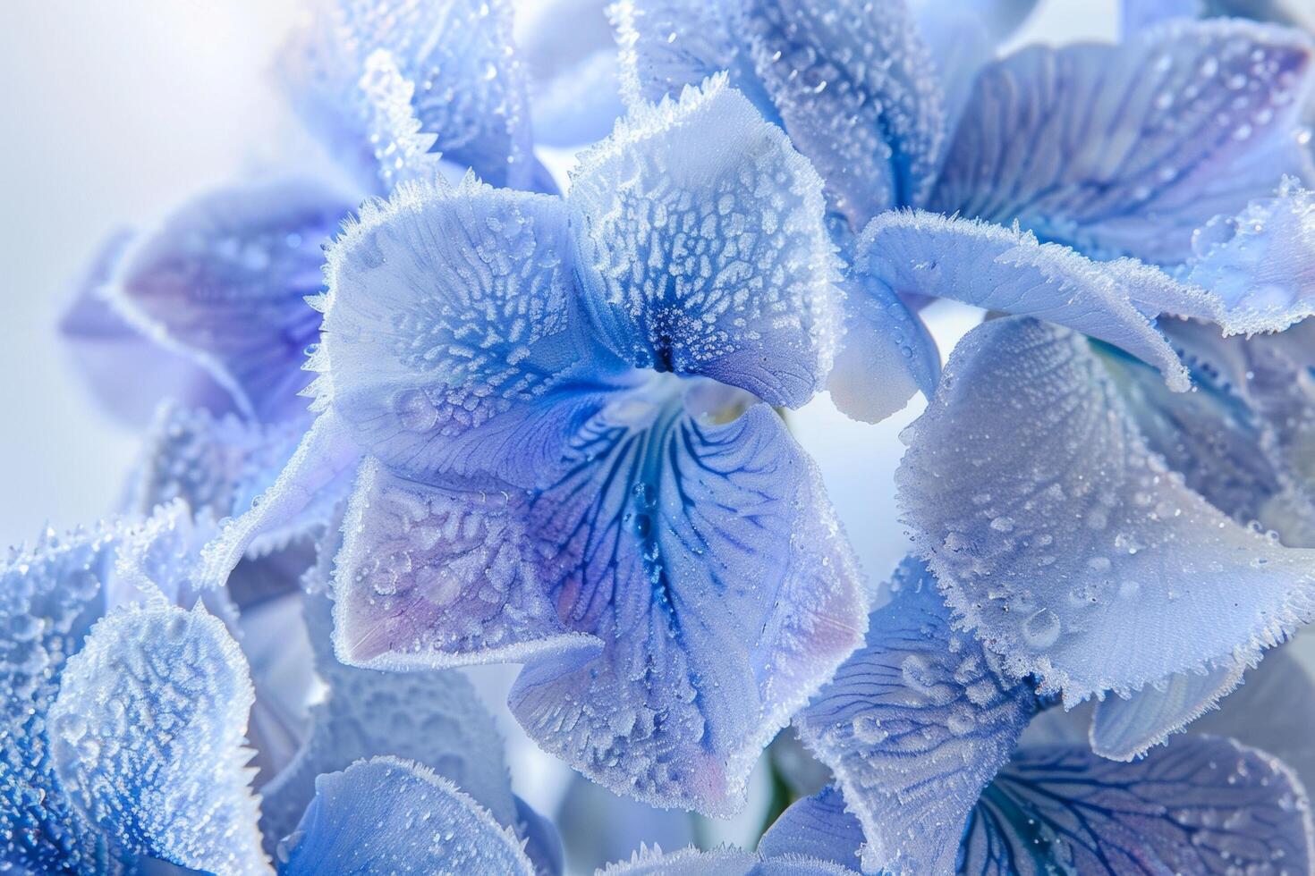 AI generated Iris Flowers Encrusted with Frost photo