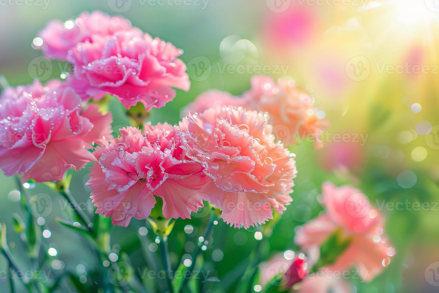 AI generated Sunrise Dew on Blush Carnations photo