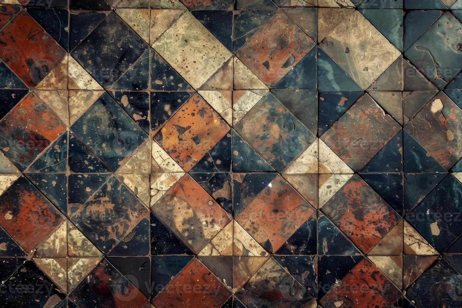 AI generated Vintage Tiled Floor with Distressed Geometric Patterns photo