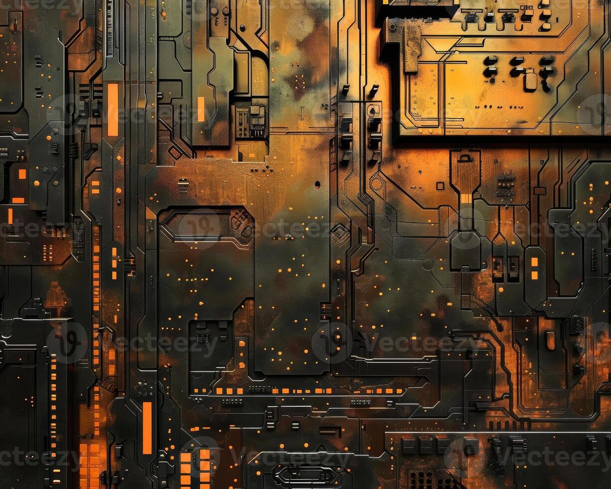 AI generated Futuristic Orange Circuit Board Art photo