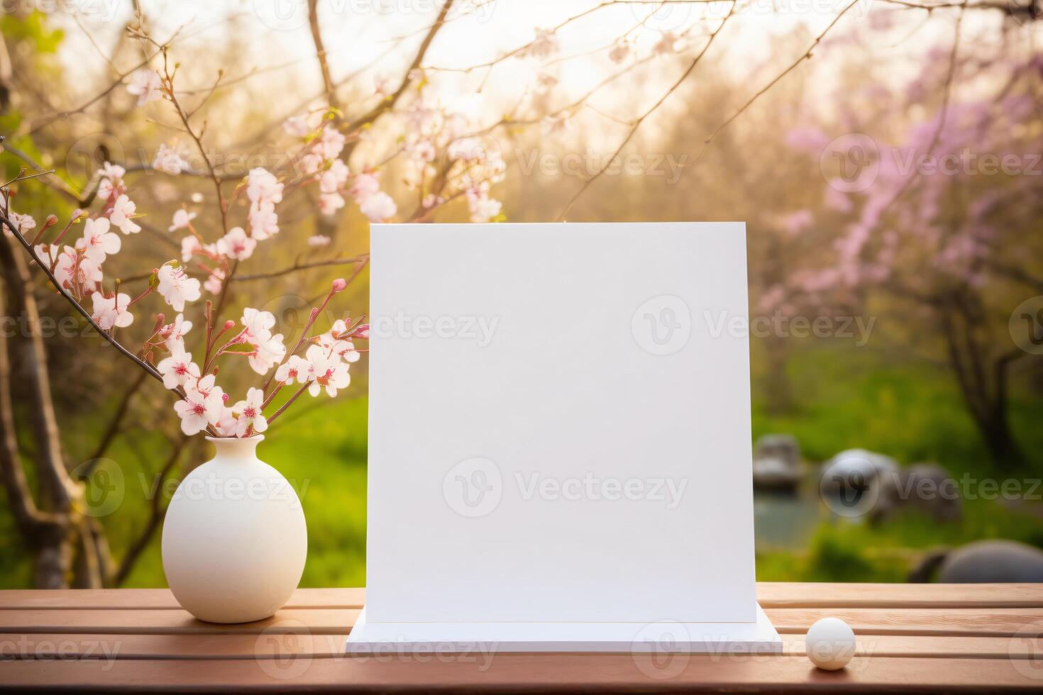 ai generado pequeño blanco blanco letrero con linda accesorios, primavera tema. ai generativo foto