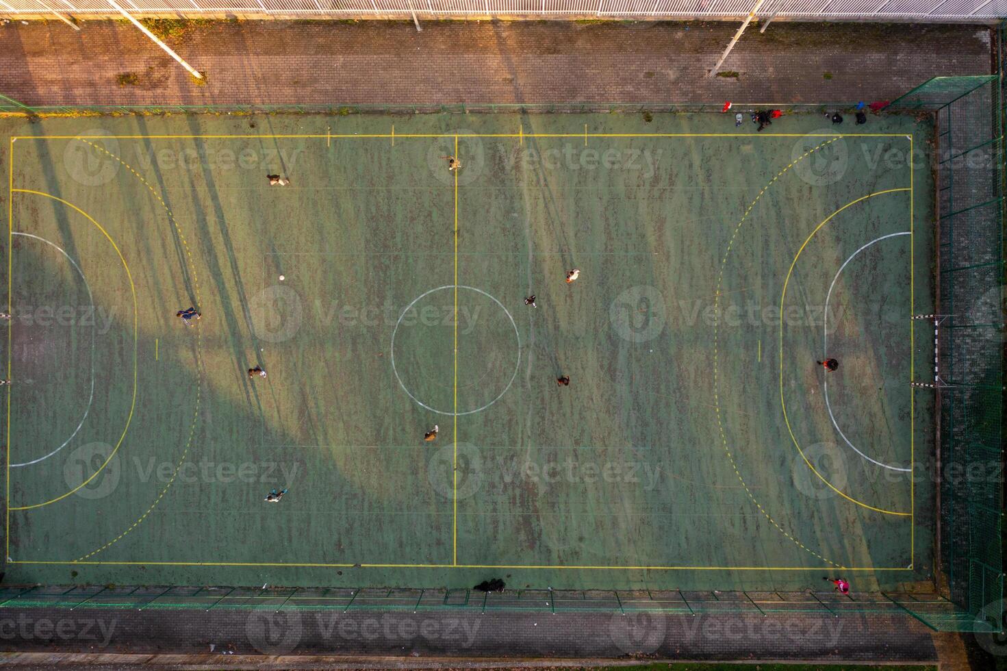 Street public mini football court aerial view photo