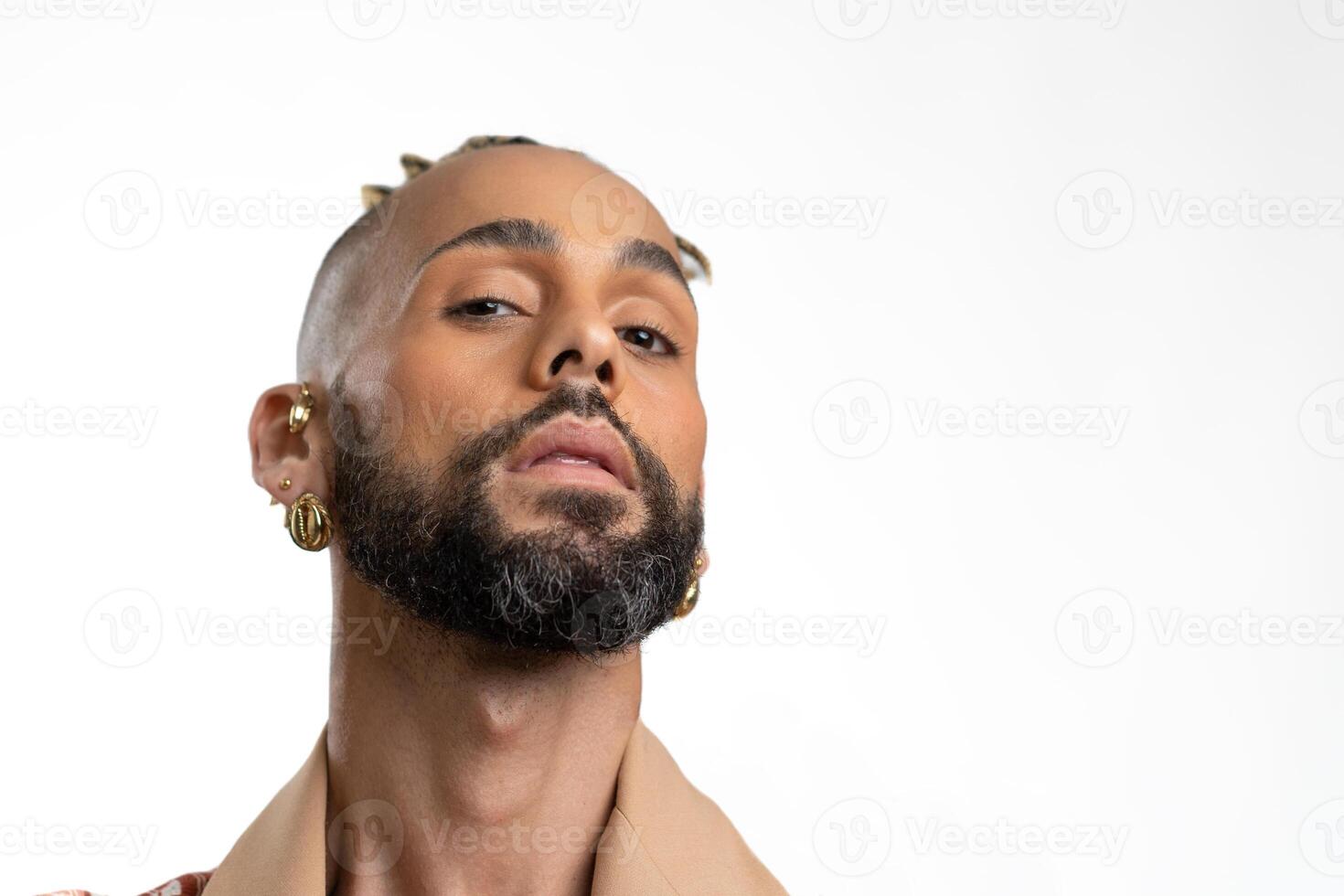 Handsome black gay man isolated on white photo