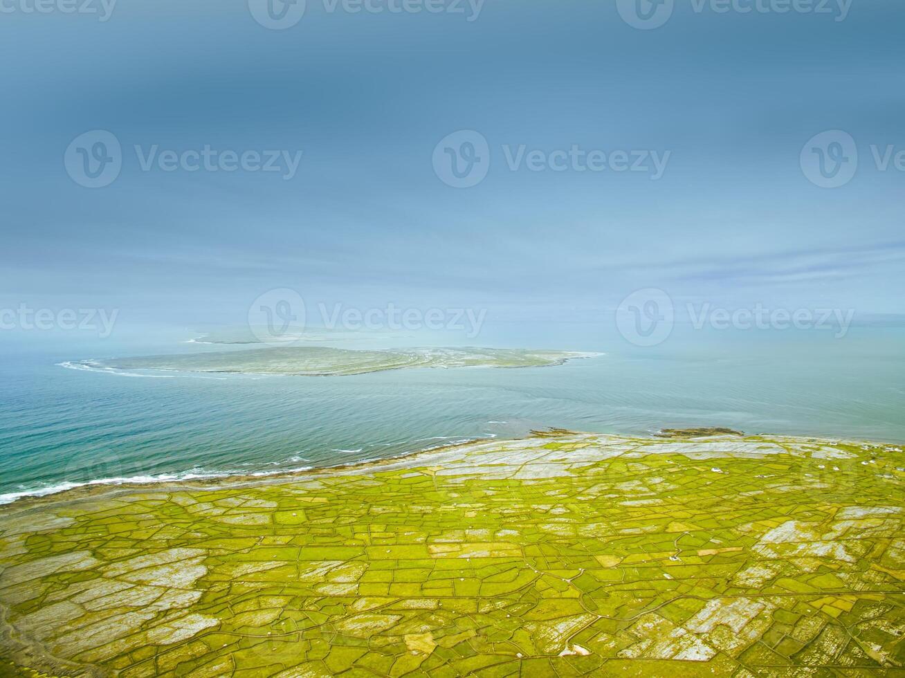 Beautiful aerial landscape of Inisheer Island, part of Aran Islands, Ireland.Inishmore, Inishmaan, Inisheer all three islands in one photo