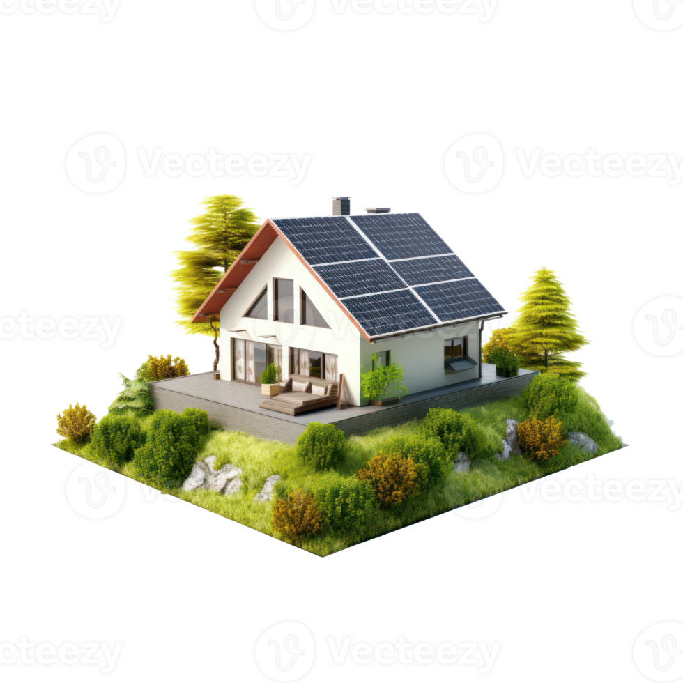 AI generated Modern house with solar panel on the rooftop png
