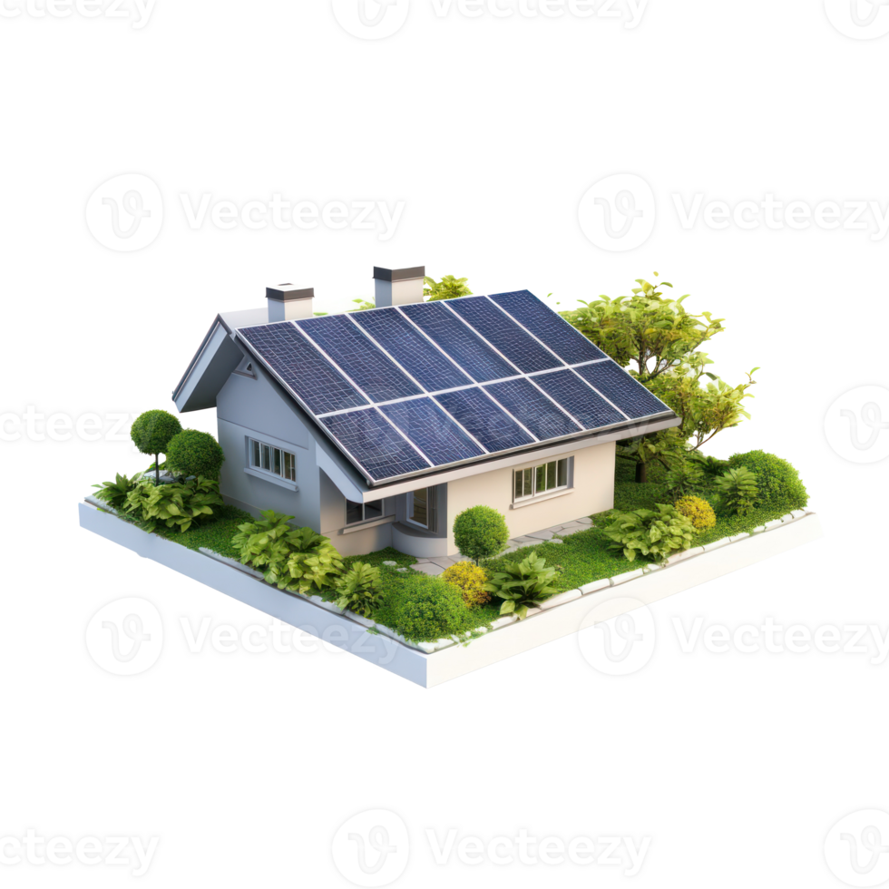 AI generated Modern house with solar panel on the rooftop png