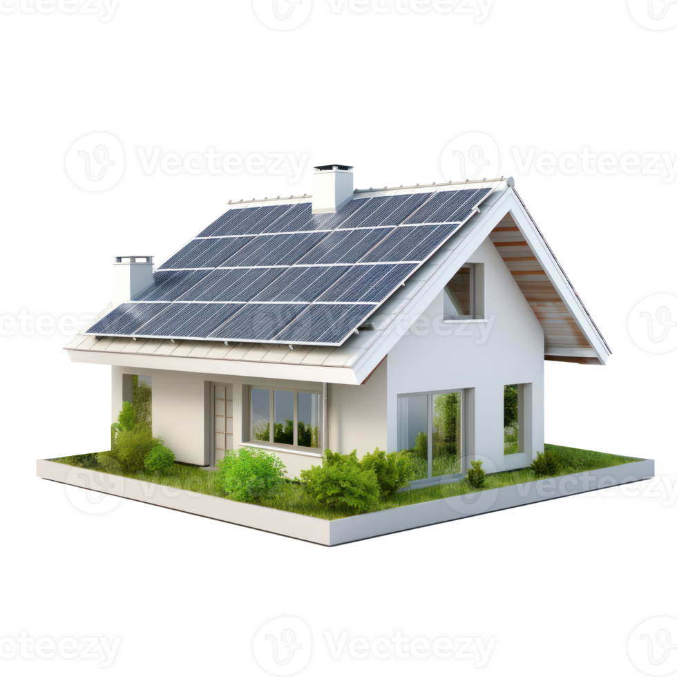 AI generated Modern house with solar panel on the rooftop png