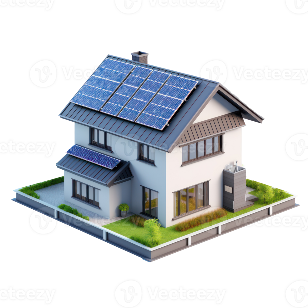AI generated Modern house with solar panel on the rooftop png