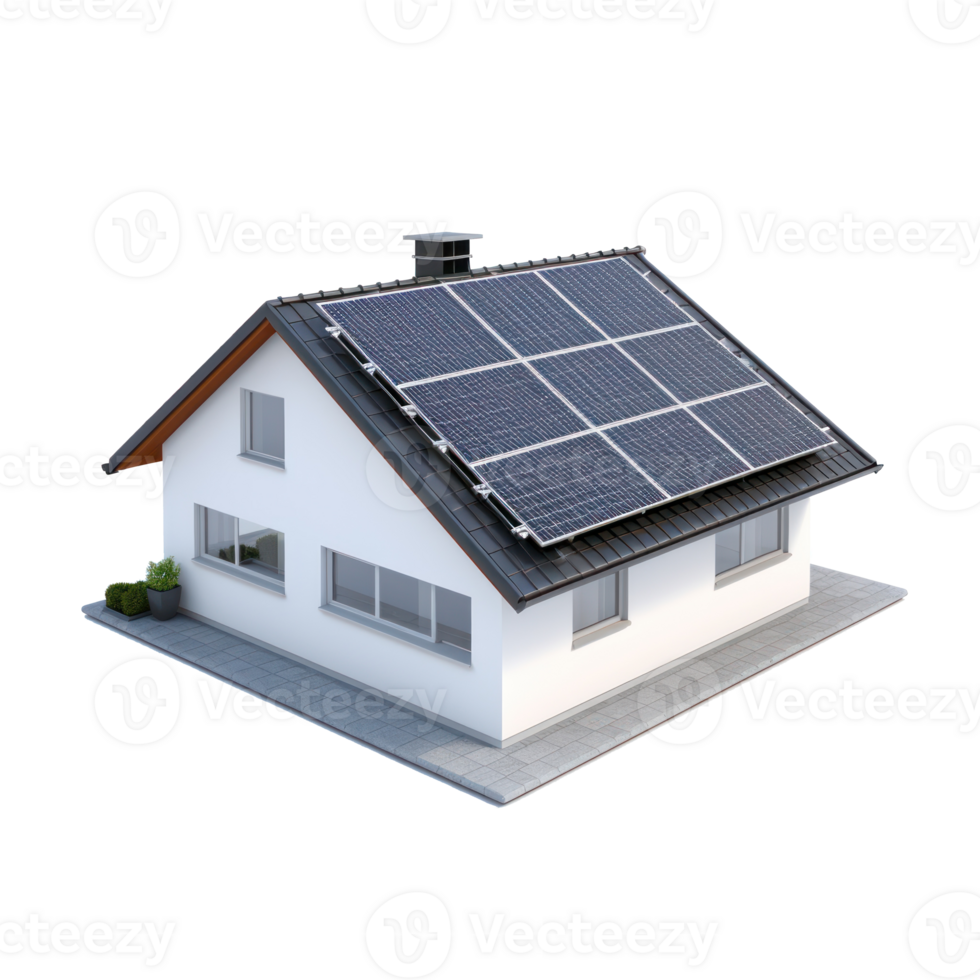 AI generated Modern house with solar panel on the rooftop png