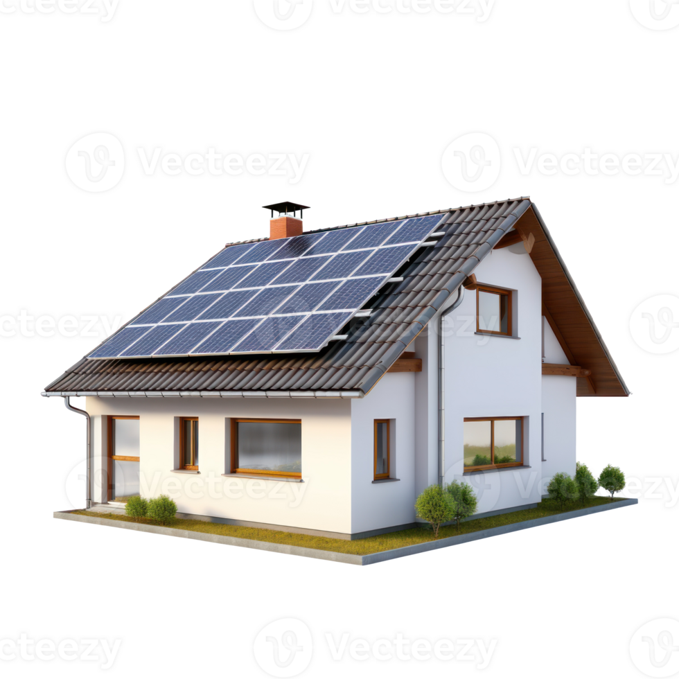 AI generated Modern house with solar panel on the rooftop png