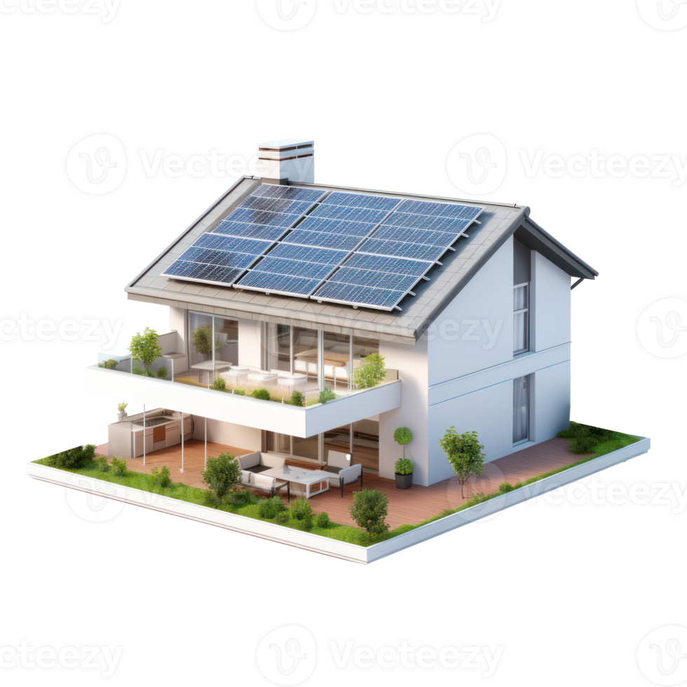 AI generated Modern house with solar panel on the rooftop png