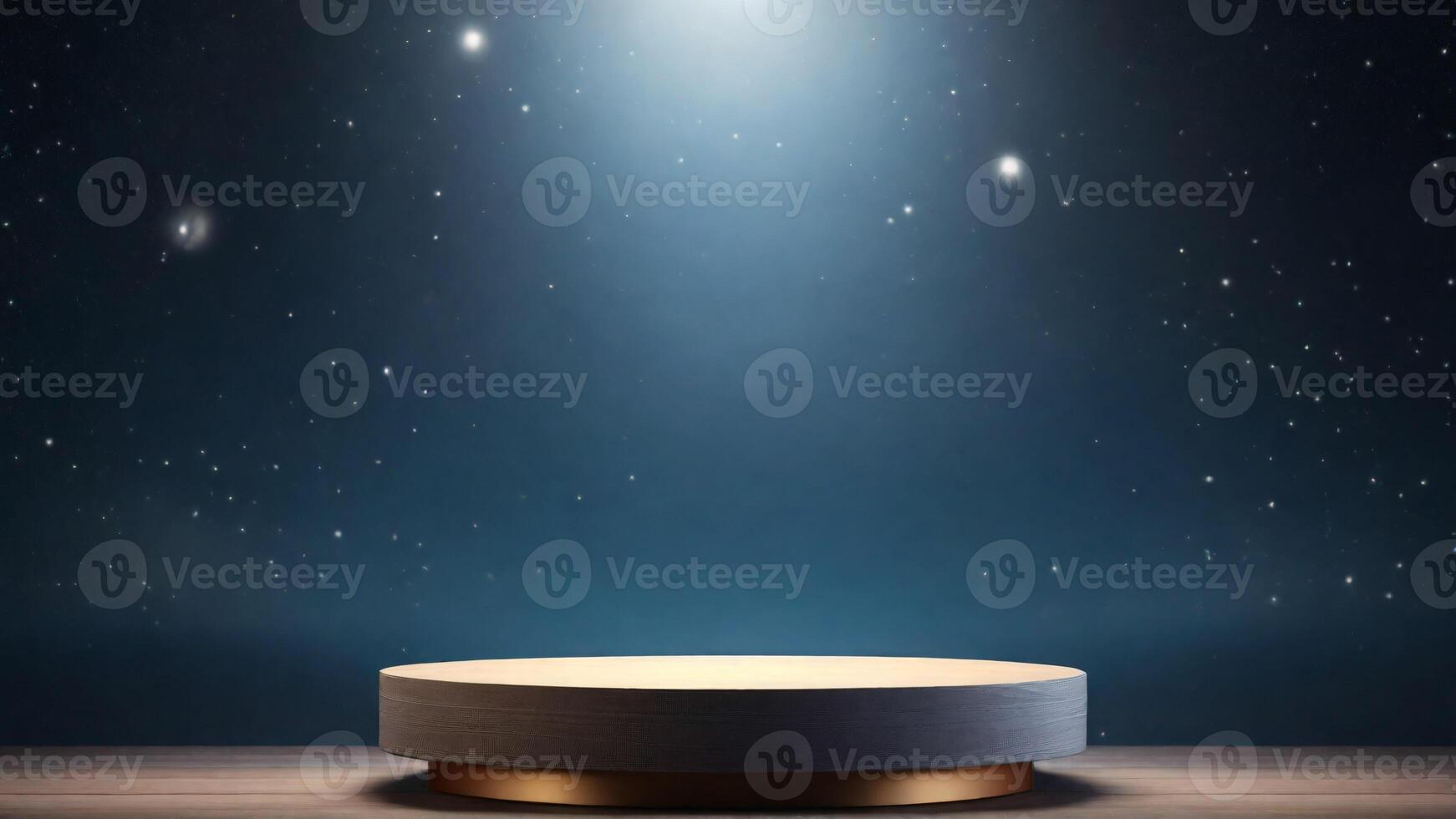 AI generated golden podium or pedestal for product presentation, night starry background, 3d render photo