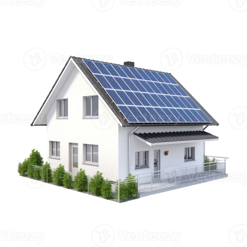 AI generated Modern house with solar panel on the rooftop png