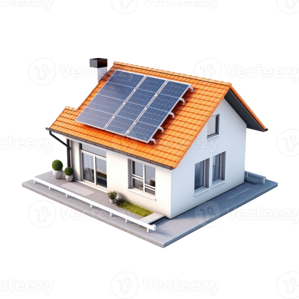 AI generated Modern house with solar panel on the rooftop png