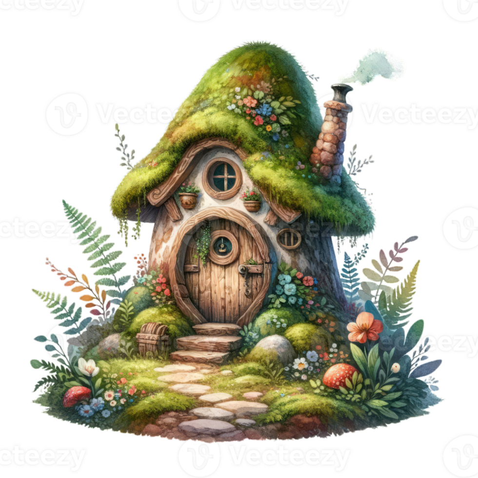 AI generated Cute Gnome House In a Watercolor Style png