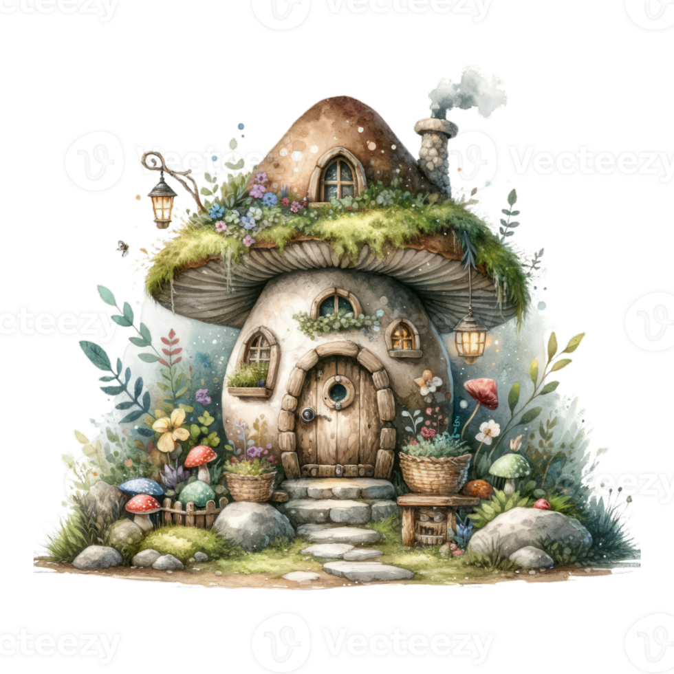 AI generated Cute Gnome House In a Watercolor Style png